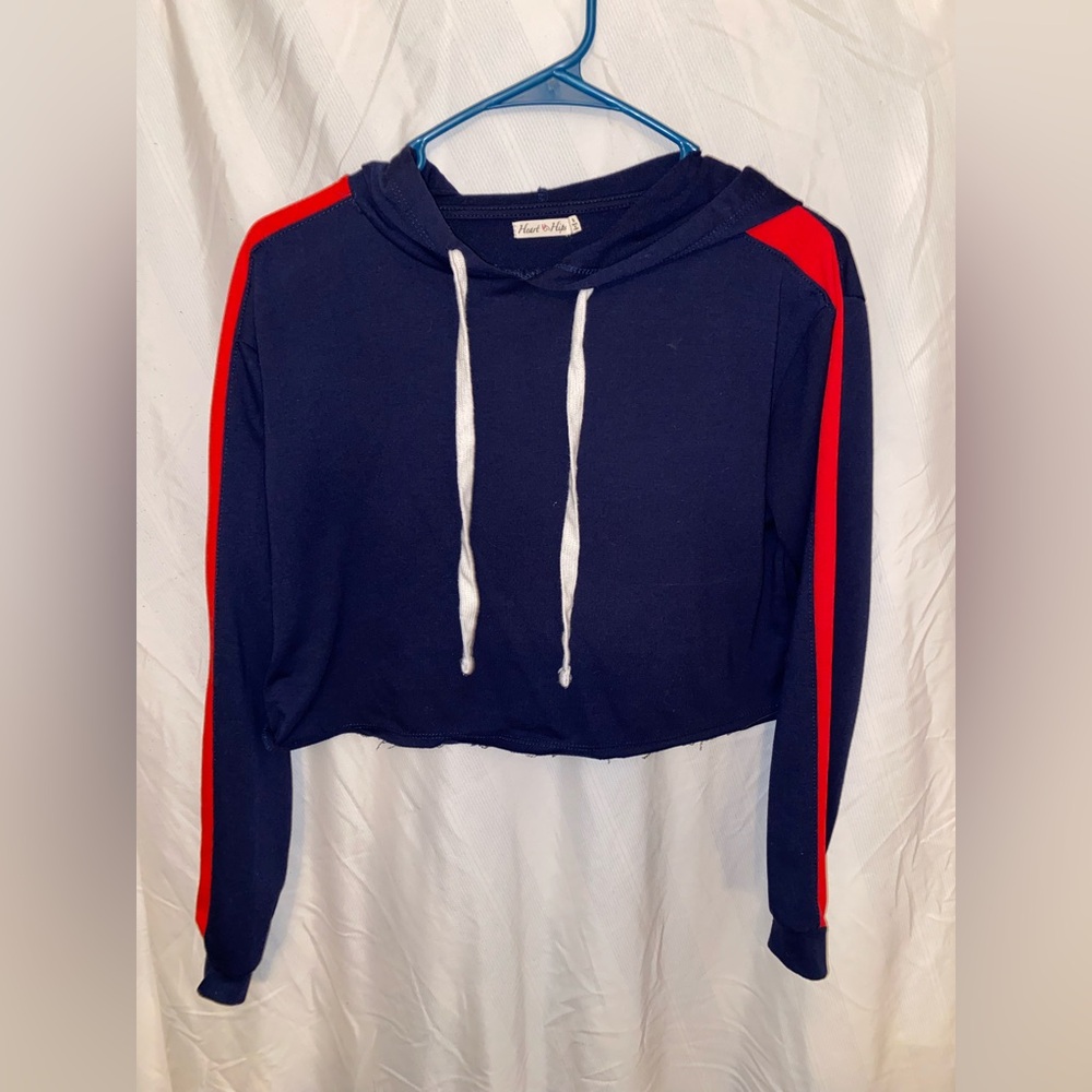 Navy Blue and Red Cropped Sweatshirt
